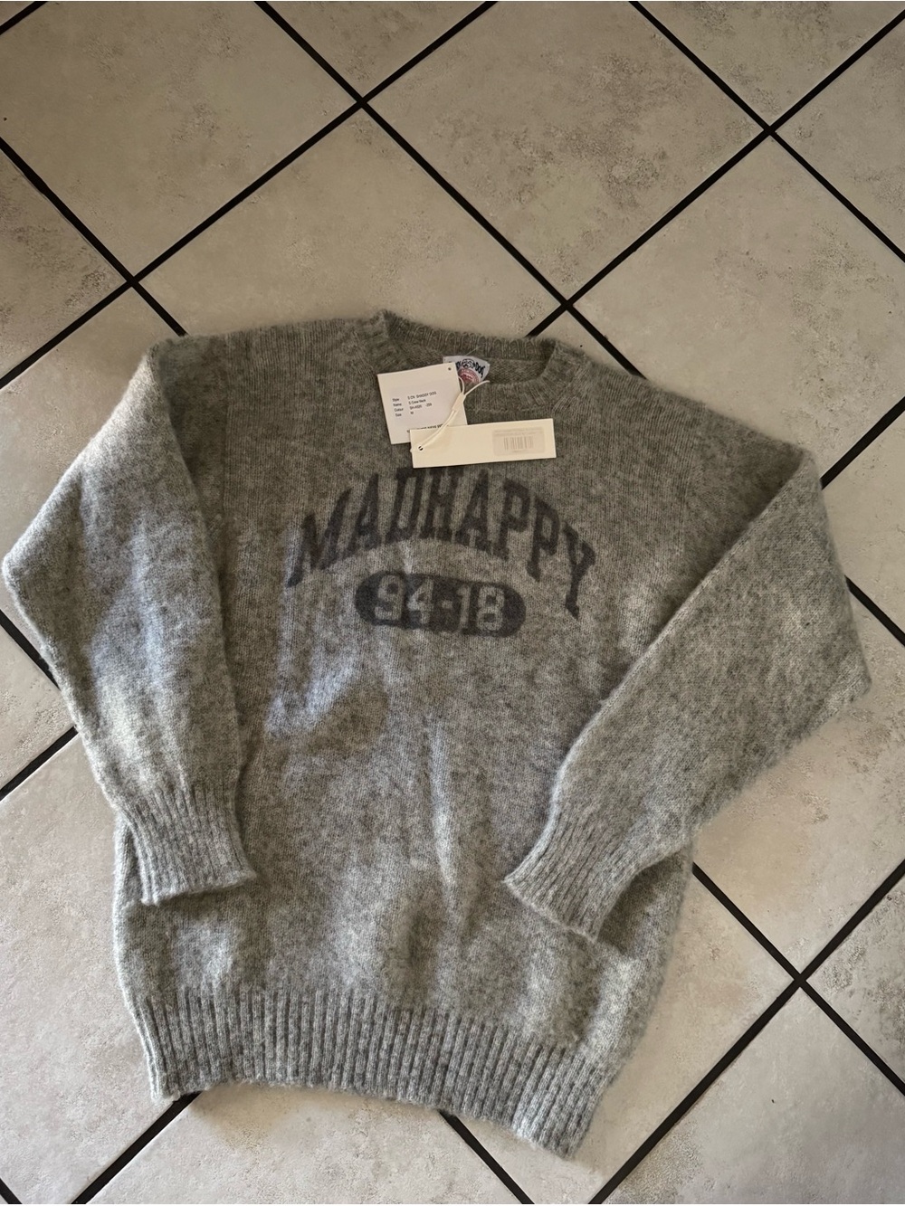 MadHappy Grey Shaggy Crewneck Sweater